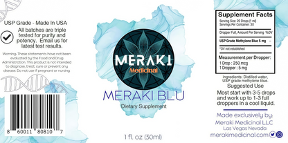 Meraki Methylene Blue Drops – Pharmaceutical Grade Nootropic Supplement for Brain Health - Dietary Supplement Support for Focus & Clarity – Third-Party Tested Formula – 30ml Glass Dropper Bottle