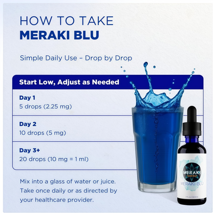 Meraki Methylene Blue Drops – Pharmaceutical Grade Nootropic Supplement for Brain Health - Dietary Supplement Support for Focus & Clarity – Third-Party Tested Formula – 30ml Glass Dropper Bottle